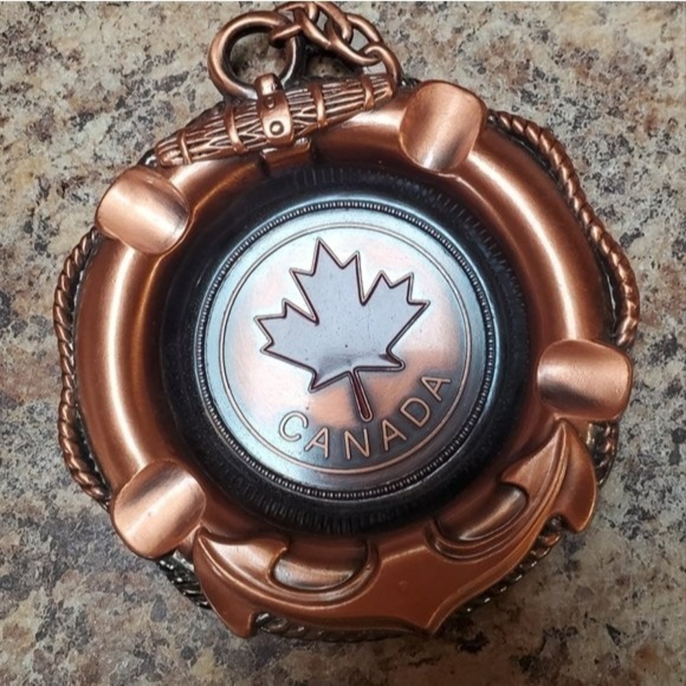 Vintage Copper‑Tone Canada Maple Leaf Ashtray – Rare Mystery Piece